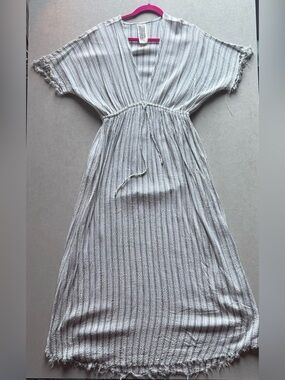 Free People Gray Striped V-Neck Maxi Dress
